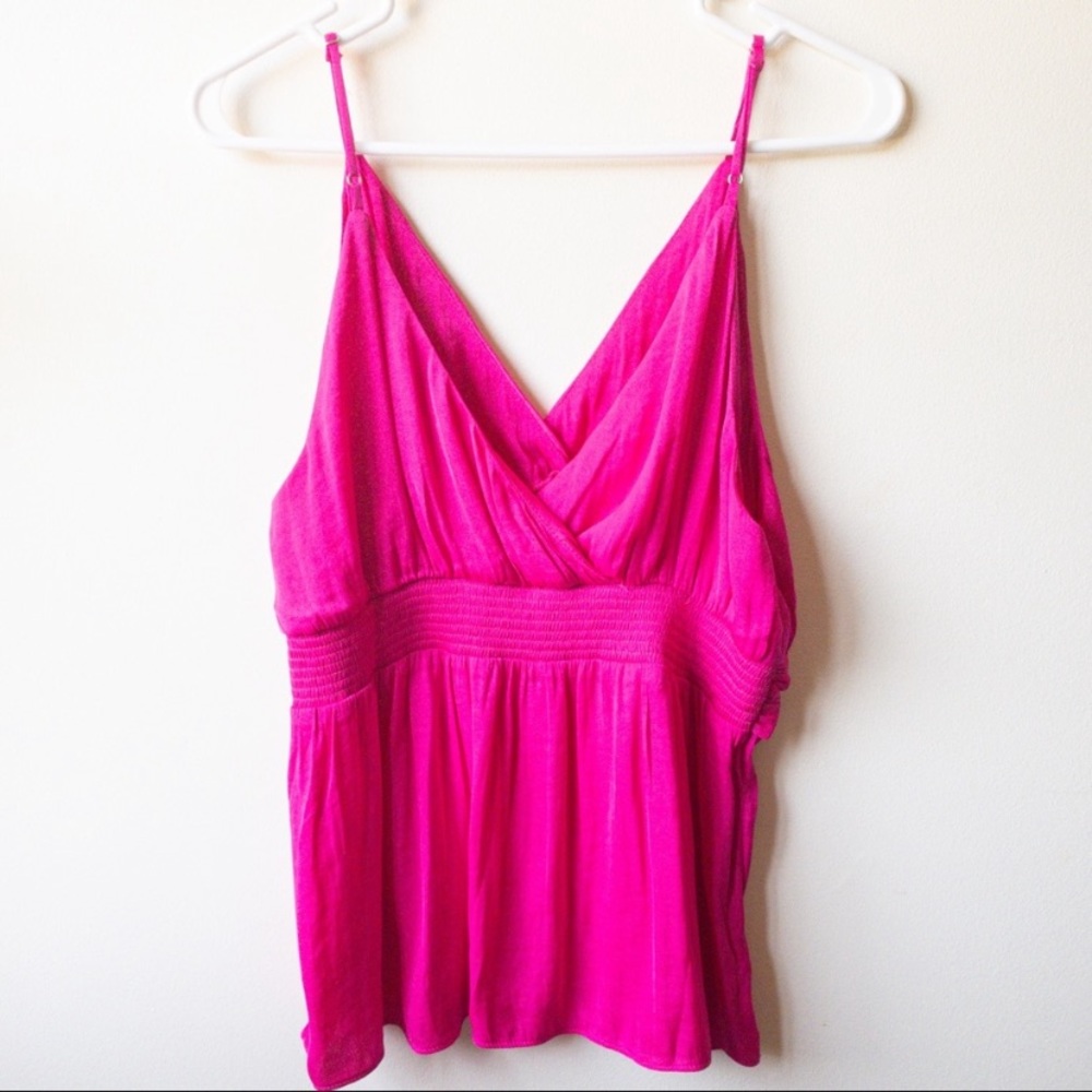 fab’rik Hot Pink V-Neck Ruched Tank Top Size L Barbiecore - Picture 4 of 4